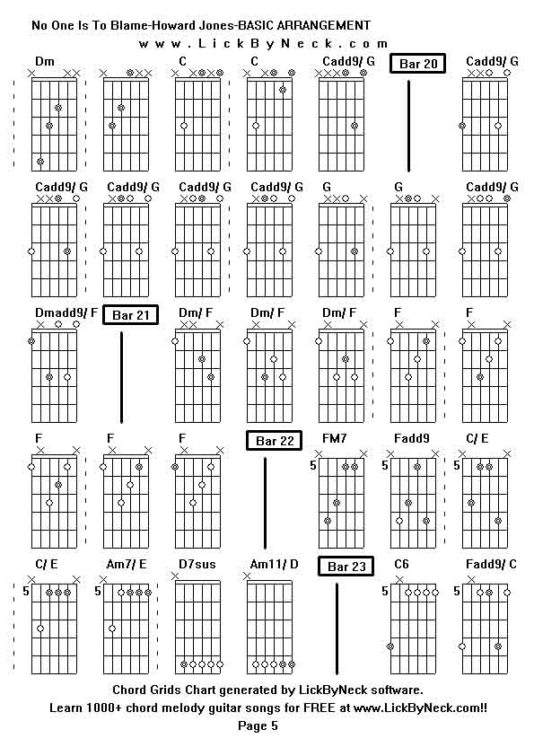 Chord Grids Chart of chord melody fingerstyle guitar song-No One Is To Blame-Howard Jones-BASIC ARRANGEMENT,generated by LickByNeck software.